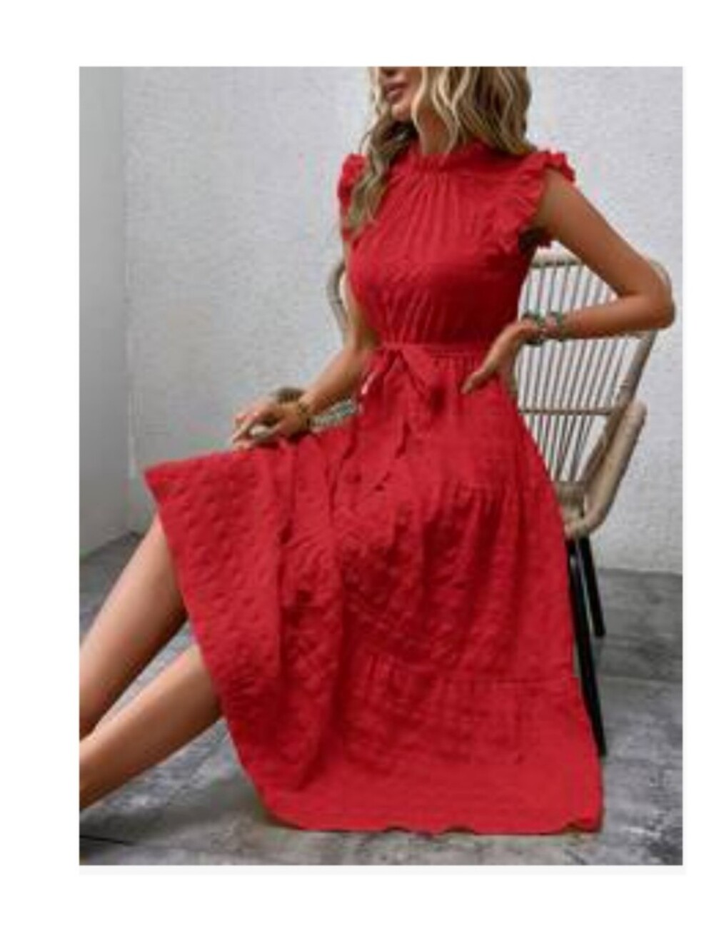 SHEIN Red Ruffle-Sleeve Maxi Dress with Self Tie